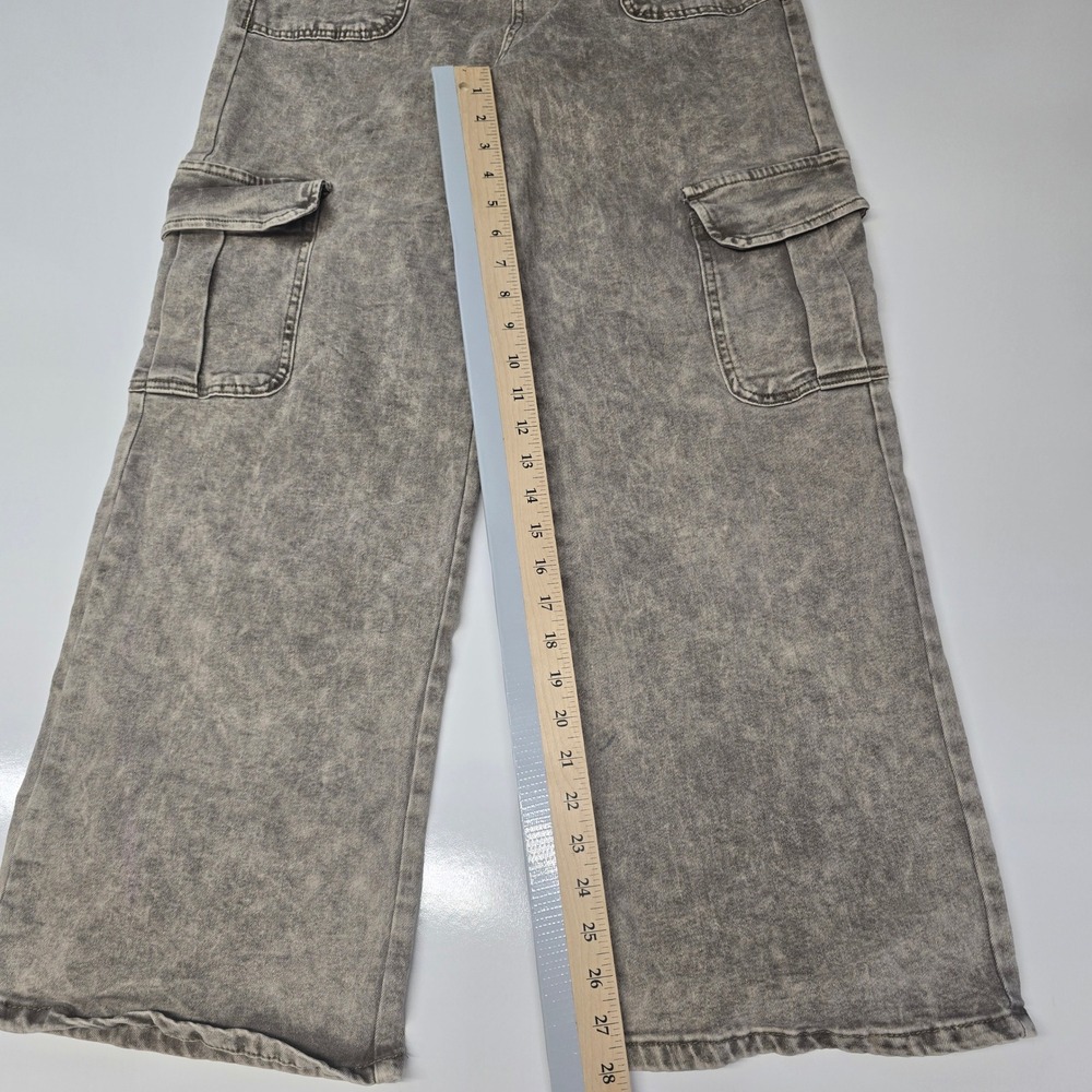Disclosure Beige Acid Wash Wide Leg Cargo Pants High Rise Utility Denim 13/31 - Picture 6 of 8